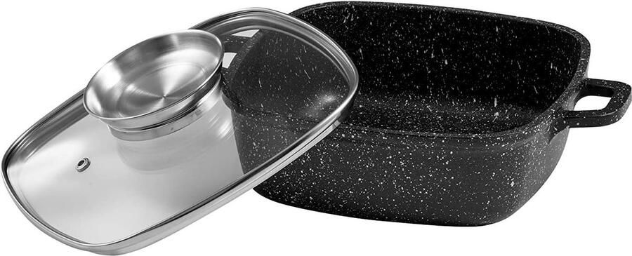 Vierkante Kookpan Koekenpan Gezond Koken Steenlook Coating 20 cm 2 Liter Grijs
