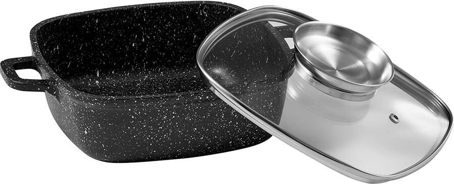 Vierkante Kookpan Steenlook Pan Dagelijks Koken Gelijkmatige Hitte 20 cm Inhoud 2L Zwart