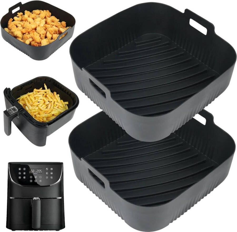 Vierkante luchtfriteuse Liners siliconen 2 stuks grote vierkante luchtfriteuse-voeringen herbruikbaar geschikt voor 55 l tot 8 liter mand luchtfriteuse accessoires voor toren COSORI Tefal EasyFry Salter Air Fryer. Air Fryer Silicone Pot