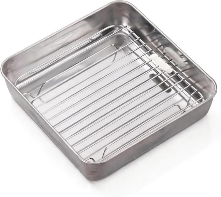 Vierkante Ovenschaal RVS met Grillrooster voor Airfryer en Conventionele Oven