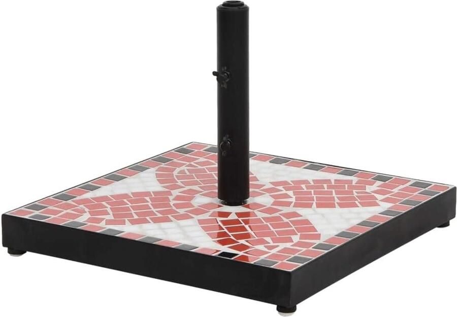 Vierkante parasolvoet voor buiten 12 kg ijzer met keramische tegels terracotta en wit verstelbare zijknoppen voor het beveiligen van je parasol klassiek elegant patroon