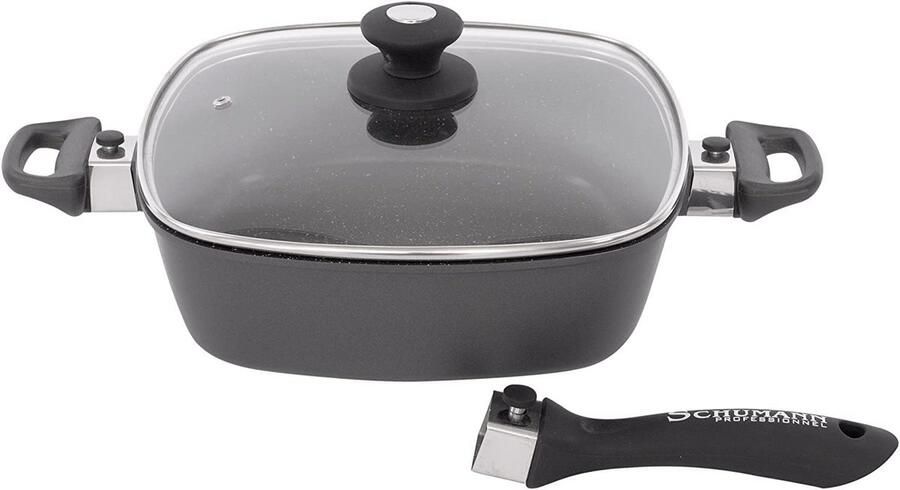 Vierkante Sauteerpan Koekenpan met Deksel Gelijkmatig Koken Afneembaar Handvat 28 cm Diameter Beige