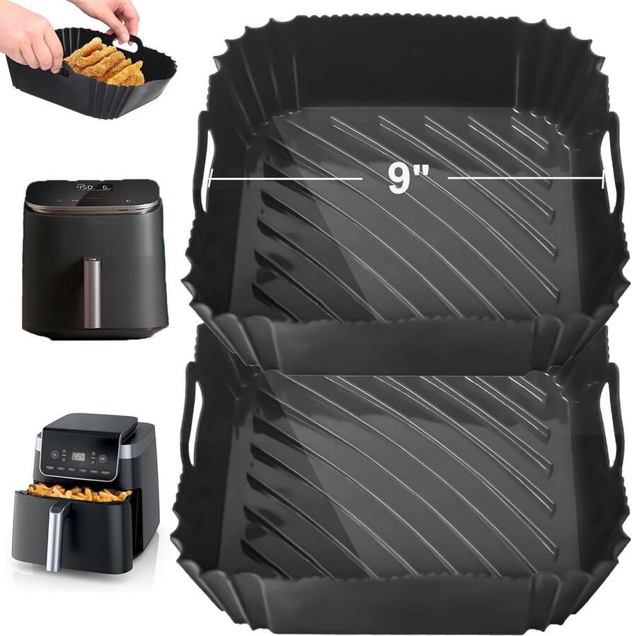 Vierkante Siliconen Airfryer Bakvorm Set van 2 Herbruikbare Liners (9 Inch) voor Grote Airfryers