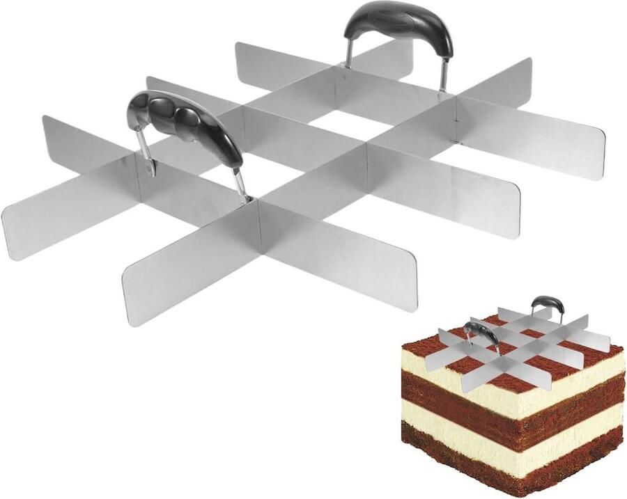 Vierkante Taartsnijder Koekjes Snijder Nauwkeurig Portioneren Instelbaar Dubbel Systeem 36 Centimeter Zilver