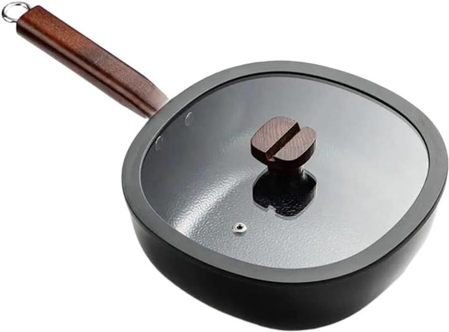 Vierkante Wokpan Roerbakpan Ijzer Gezond Koken Traditioneel Smeden 24 x 18 x 9 cm Zwart