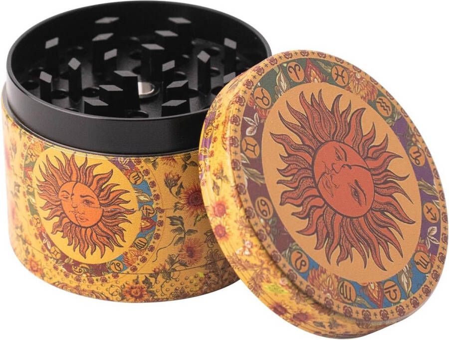Vierlaagse kruidenmolen 50 mm Vintage zon design Metalen specerijen grinder