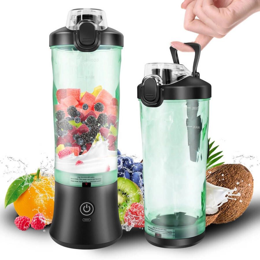 Vihes Draagbare Blender 600 Ml USB oplaadbaar kleine smoothiemixer reisblender met grote capaciteit Blend ijs