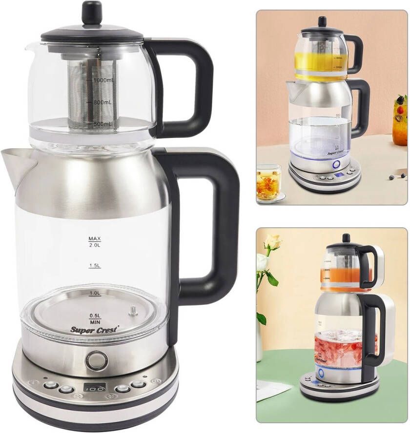 Vihes Waterkoker met voet Thee-ei-compatibel Moderne en stijlvol snel kokend keukenapparaat 2-3L zwart zilver helder