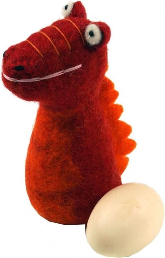 Vilten Eierwarmer Draken Poppetje Ontbijt Warm Houden Handgemaakt Fair Trade 15 x 7 cm Rood