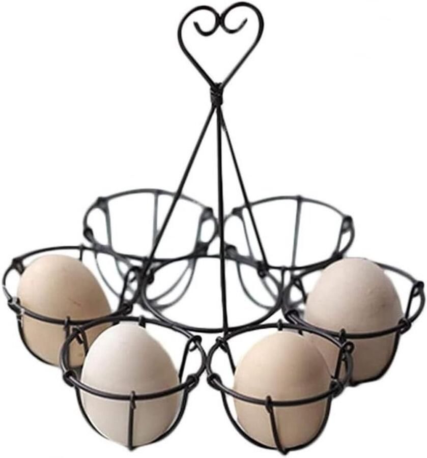 Vintage eierdoos Metalen eiermand Keukenopslag Nostalgische stijl Voor 6 eieren Antiek zwart