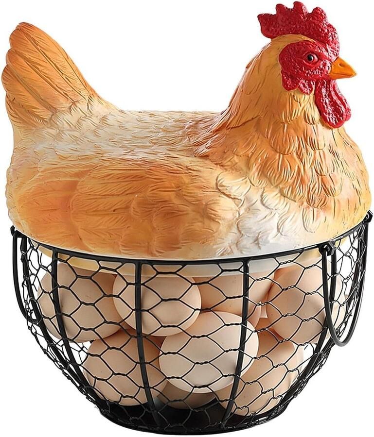 Draad Eiermand Eierhouder Kip Keuken Organiseren Rustiek Metalen Ontwerp 21x21x21 cm Zwart