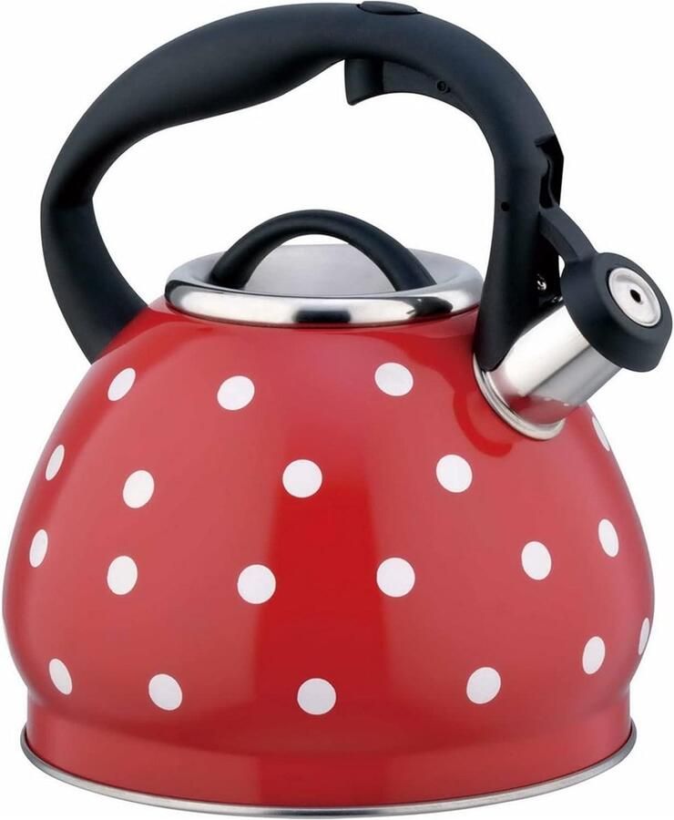 Vintage theeketel Waterkoker fluit Water koken Roestvrij staal 3 liter capaciteit Rood