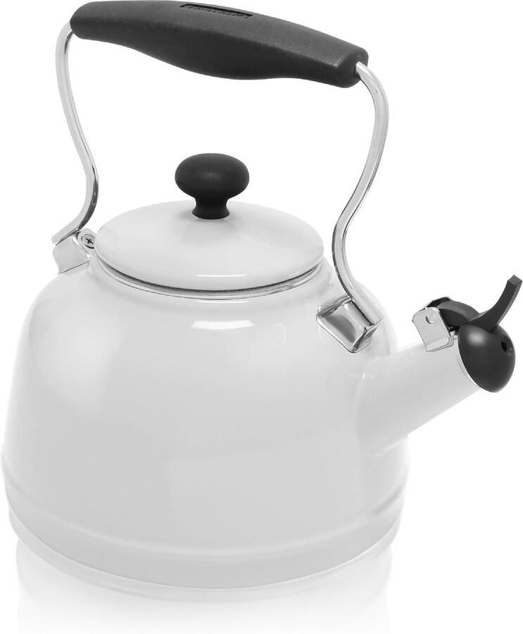 Vintage Waterkoker Theepot Waterkoker Water Koken Emaille op Staal 1.7 Qt Wit