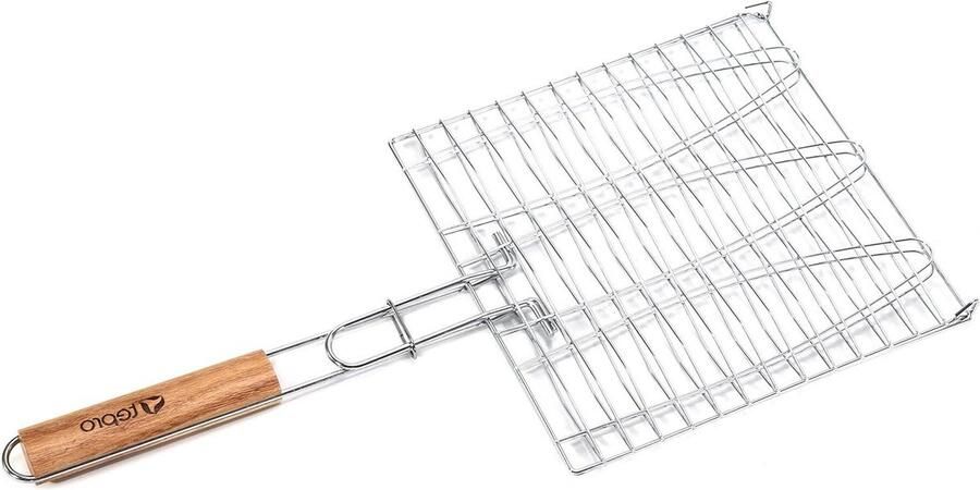 Vis Braadpan Vis Klem Vis Grillen Houten Handvat 3 Vissen Zilver