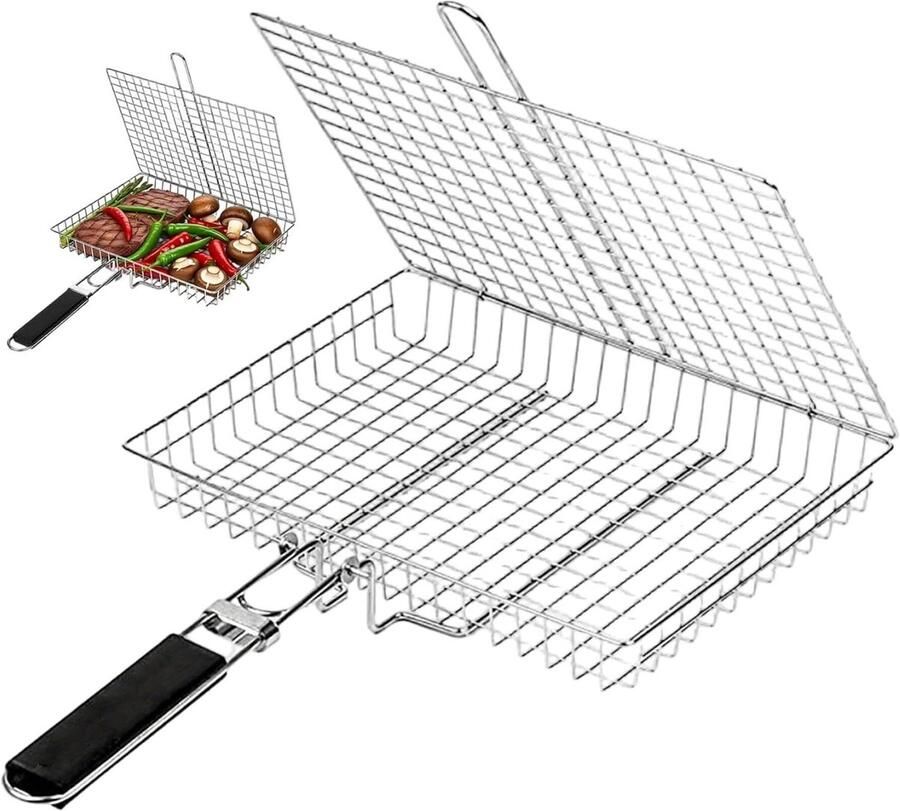 Vis Grill Mand Barbecue Mand Grillrek Buiten Koken Opvouwbaar Ontwerp 33.5 x 28.8 x 5.21 cm