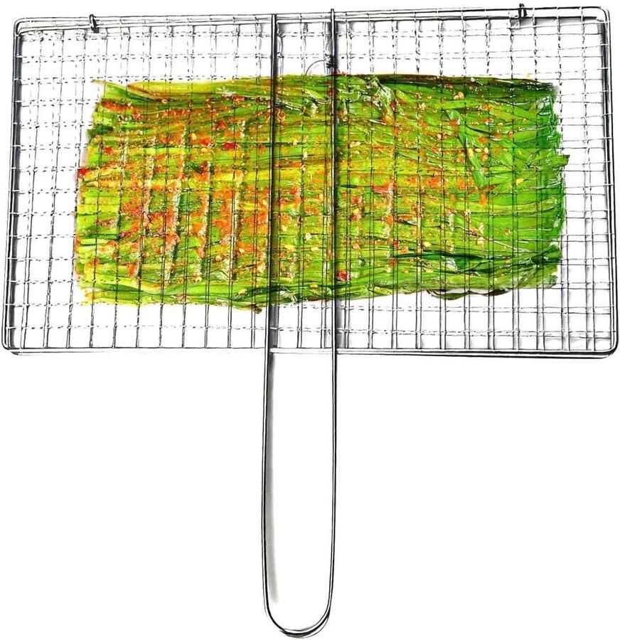 Vis Grill Mand Grilnet Groenten BBQ Koken Gelijkmatige Warmteverdeling 34 x 19 x 0.7 cm Zilver