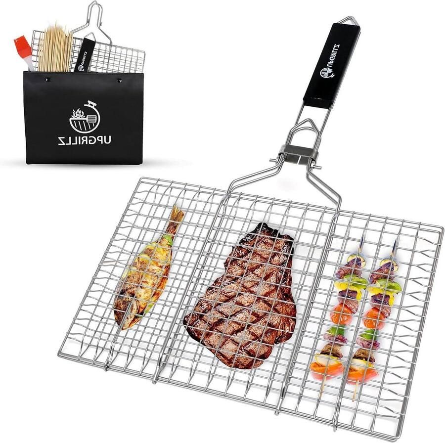 Vis Grill Mand Vis Klem Vis Grillen Roestvrij Staal 32 x 21.8 cm Zilver