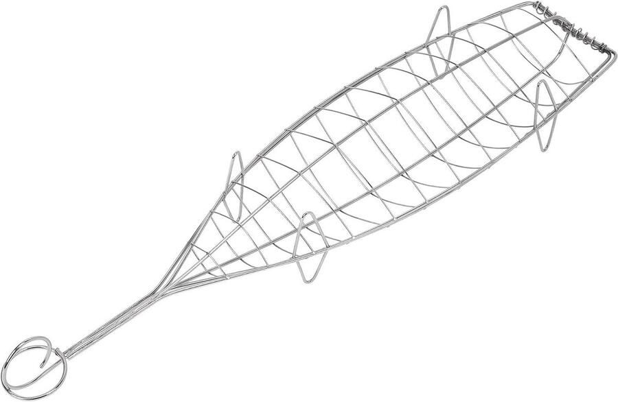 Vis Grill Rek Visrooster Dubbel Grote Vis Grillen Convex Ontwerp 54x135 cm Zilver