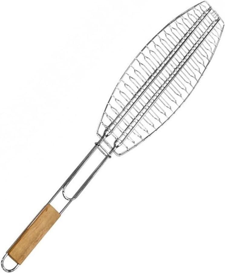 Vis Grill Vangst Houder Barbecue Grillen Roestvrij Staal 56x12cm Metaalkleur