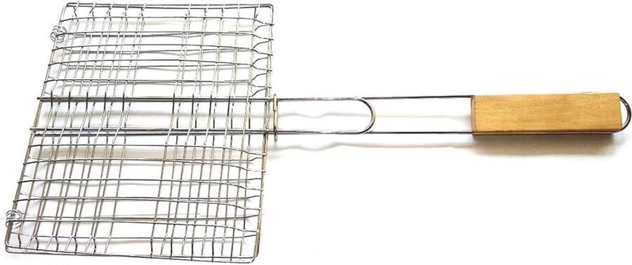 Vis Grillmand Barbecue Accessoire Buiten Koken Houten Handvat 39.5 x 21.5 cm Multicolor
