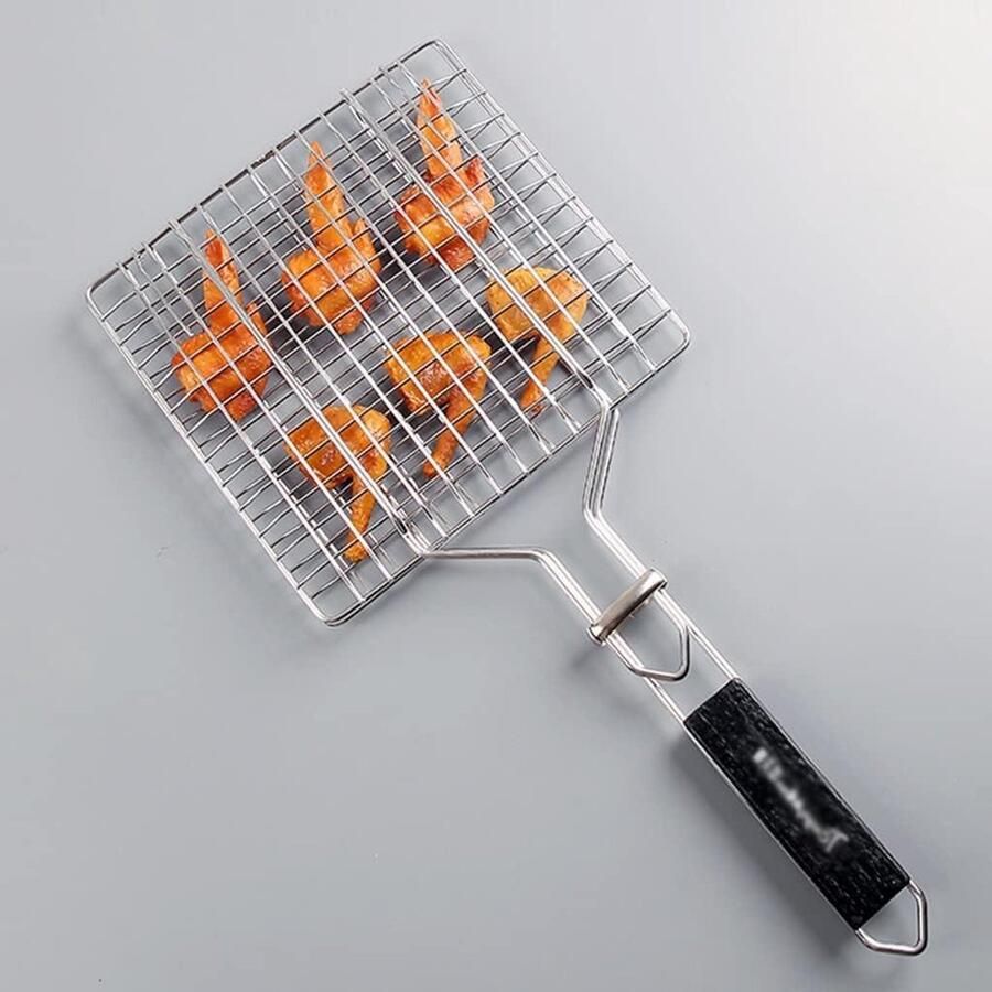 Vis grillmand Barbecue mand Buiten koken Afneembaar handvat 50.5 x 23.5 cm Zilver