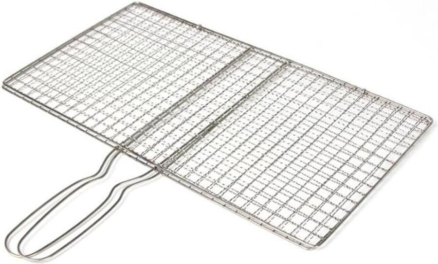 Vis Grillmand Barbecue Mand Buiten Koken Opvouwbaar Roestvrij Staal 24 x 39 cm Zilver