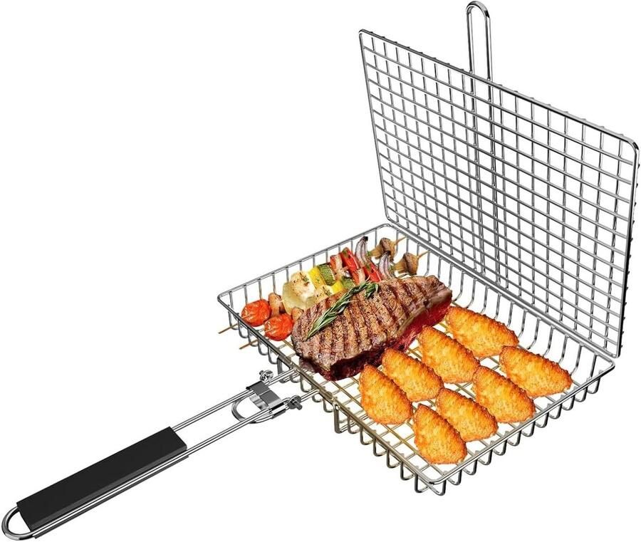 Vis Grillmand Barbecue Mand Vis Grillen Uitneembaar Handvat 33 x 22 cm Zilver
