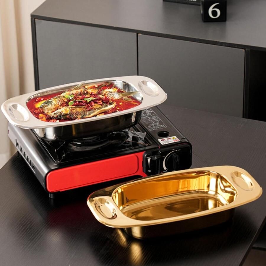Vis Grillpan Bakplaat Serveergerecht Vis Grillen Gelijkmatige Warmte Groot Formaats Zilver