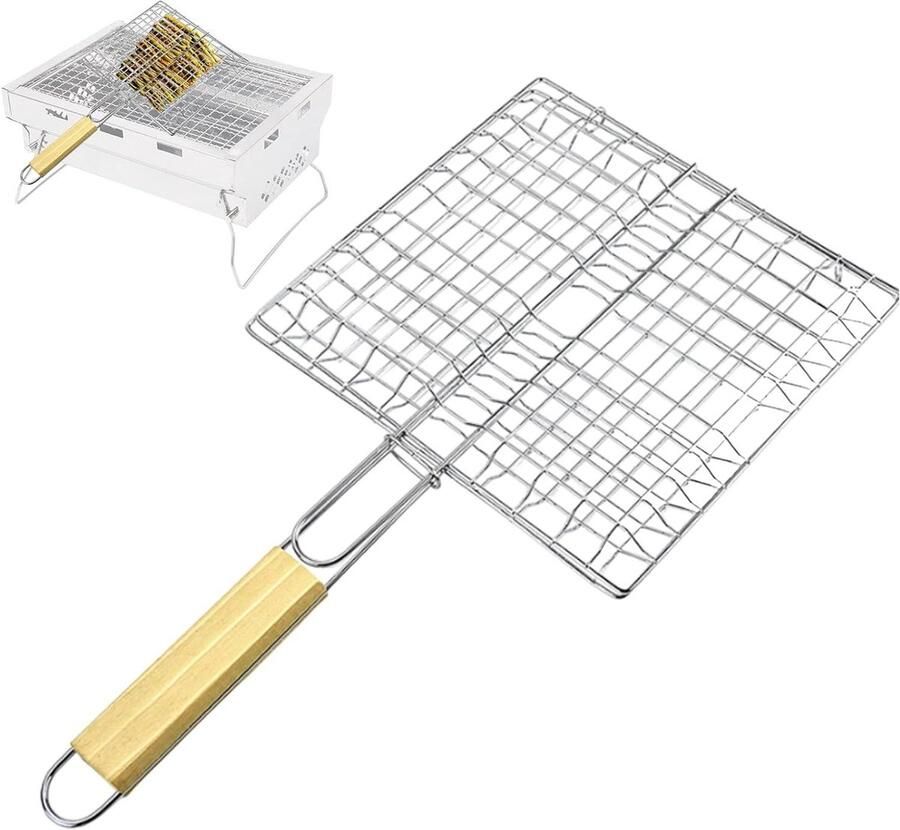 Vis Grilmand Grillrek Garnalen Barbecue Gerechten Grillen Hittebestendig Draad 42 x 23 cm Zilver