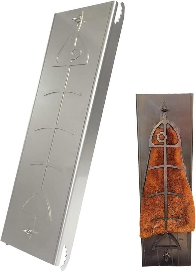 Vis Houder Grill Plank Kookgerei Buiten Koken Roestvrij Staal 54x14x4 cm Zilver