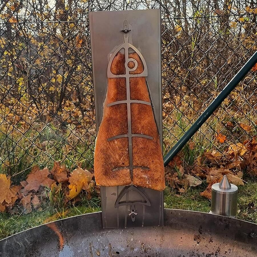 Vis Houder Zalm Grillplank Outdoor Koken Roestvrij Staal 54x14x4 cm Zilver - Foto 2