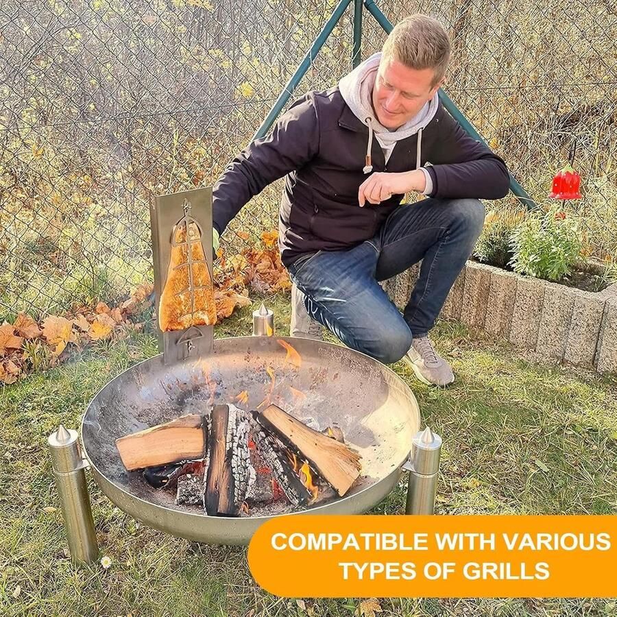 Vis Houder Zalm Grillplank Outdoor Koken Roestvrij Staal 54x14x4 cm Zilver