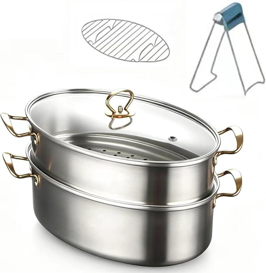Vis stoompan Ovale pastapan Vis stomen Roestvrij staal 304 38.7 cm Zilver