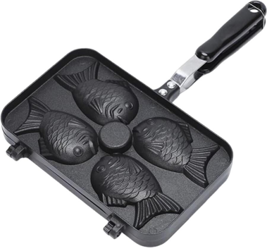 Vis Vormige Pan Wafelijzer Bakvorm Thuis Bakken 4 Holtes 25 cm Breed Zwart