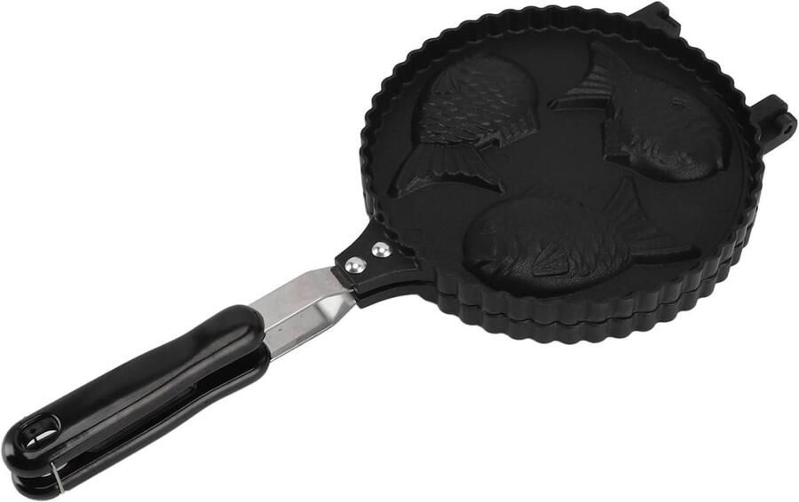 Vis Wafelijzer Pan Pannenkoek Bakplaat Leuke Koekjes Bakken Dubbelzijdig Ontwerp 42 x 19.5 cm Zwart
