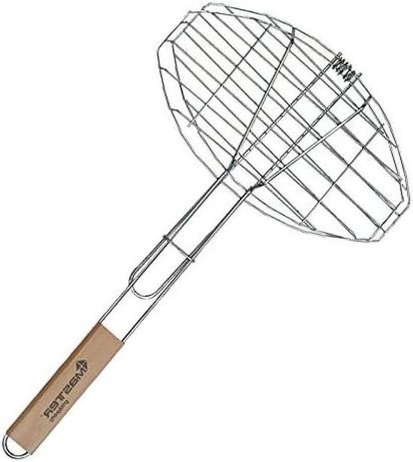 Visgrill Pan Visbraadpan Vis Grillen Houten Handvat 30 x 52 cm Zilver