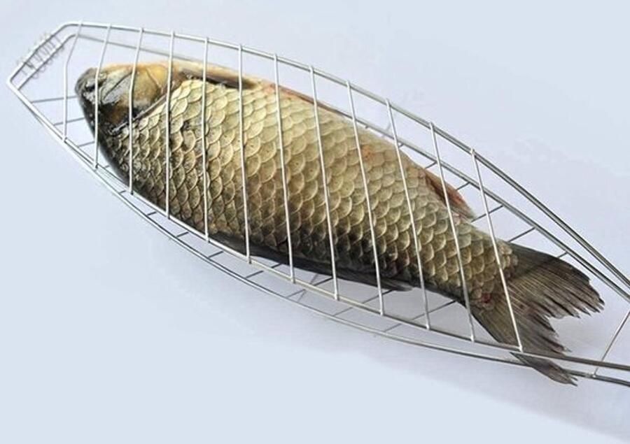 Visgrillset Mand met handvat Barbecueën buiten Dubbelzijdig klapontwerp 62x14 cm Zilver