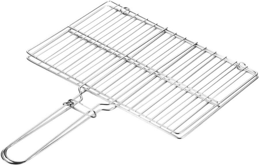 Visgrillmand Barbecue mand Buiten koken Klem ontwerp 48x35 cm Zilver