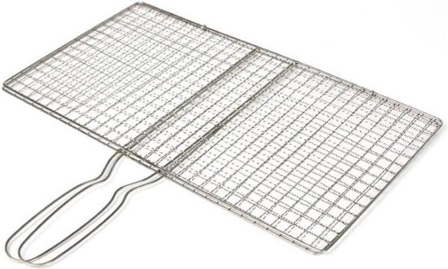 Visgrillmand Barbecuenet Buitenkoken Lange handgreep 24 x 35 cm Zilver