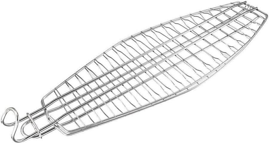 Visgrillmand BBQ mand Barbecueën op houtskool Roestvrij staal 44 cm Zilverkleur