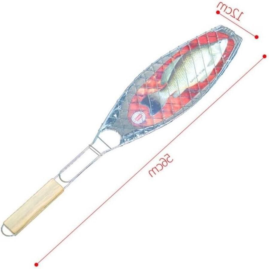 Visgrillmand BBQ Visrek Barbecueën Roestvrij staal 56 cm Metaalkleur