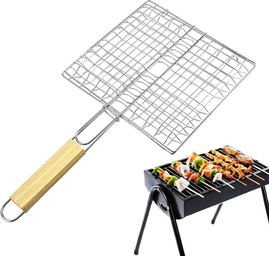 Visrek Grillmand Vis Barbecue Vlees Gelijkmatige Verwarming 42x23cm Zilver
