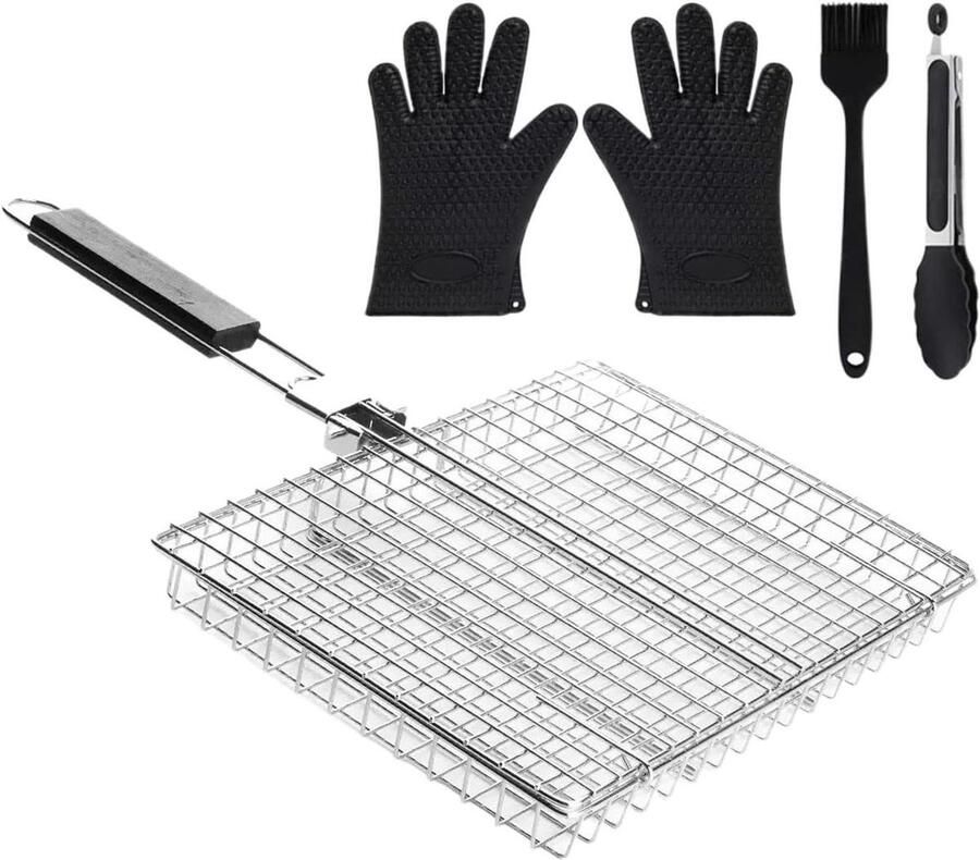 Visgrillmand Grillmand RVS Buiten Koken Kromtrekbestendig 32x46.5 cm Zilver