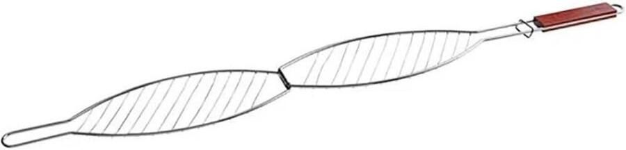 Visgrillmand Roestvrijstaal BBQ Mand Buiten Grillen Vergrendelbaar Net 60 cm Zilver