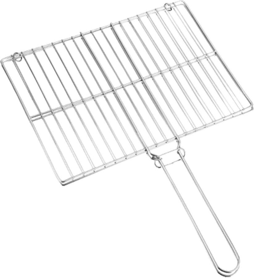 Visgrillmand Rooster mand Buiten koken Lange handgreep 40 x 30 cm Zilver