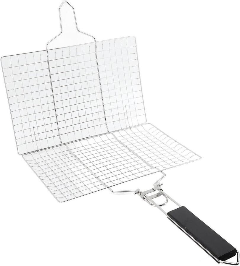 Visgrillrek BBQ mand Buiten koken Opvouwbaar ontwerp 30x20 cm Zilver