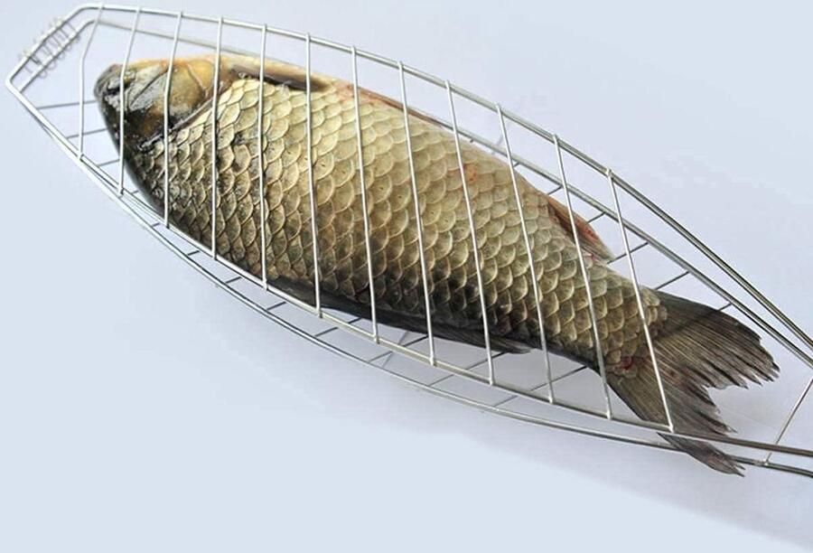 Visgrillset Mand met handvat Barbecueën buiten Dubbelzijdig klapontwerp 62x14 cm Zilver