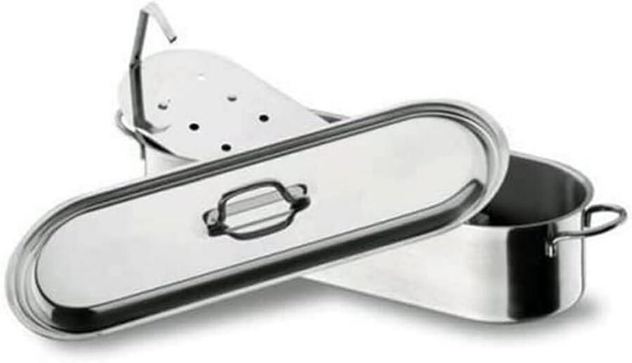 Visketel met grill Steelpan Gerechten bereiden Vaatwasmachinebestendig 40 cm breed Zilver