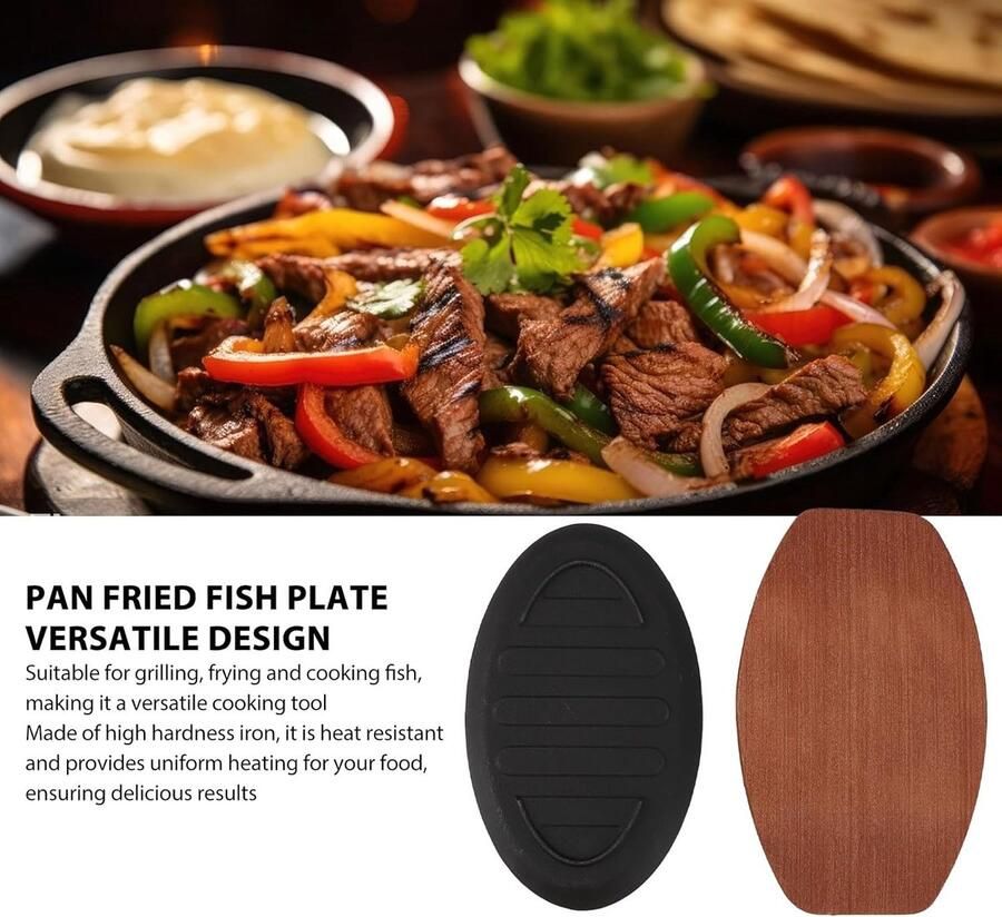 Gietijzeren Grillpan Vis Serveerplaat Buiten Grillen Inclusief Bodemplaat 30 cm Zwart