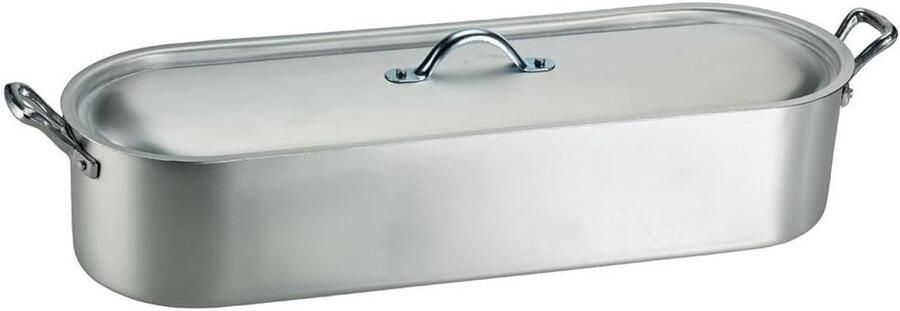 Vispan met Grill Visketel Vis Bereiden Inclusief Deksel 40 cm Zilverkleurig